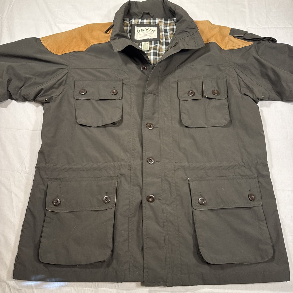 orvis JACKET FLANNEL LINED   MENS XL Lined Longline Leather Field Barn Coat